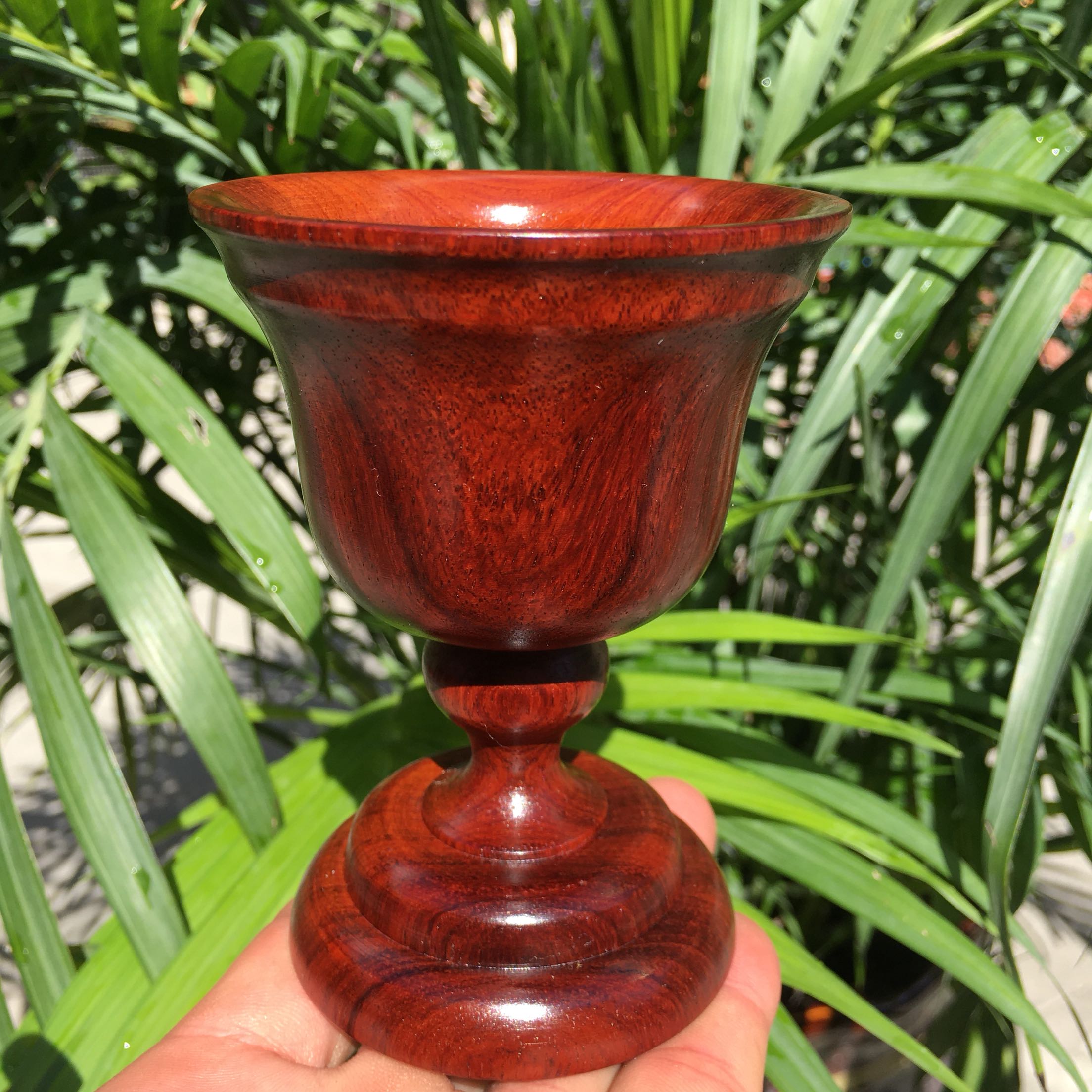 红木杯子高脚杯缅甸花梨木大果紫檀整体实木质红酒杯水杯工艺礼品