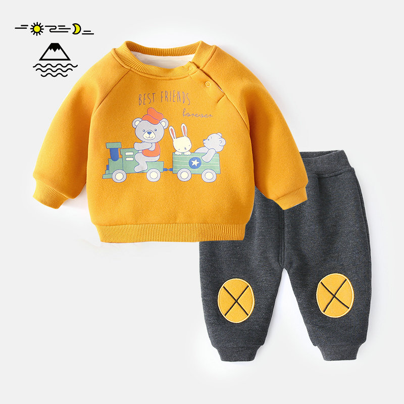 日本购现货宝宝冬季新款两件套新生儿分体衣服婴儿卡通汽车套装潮