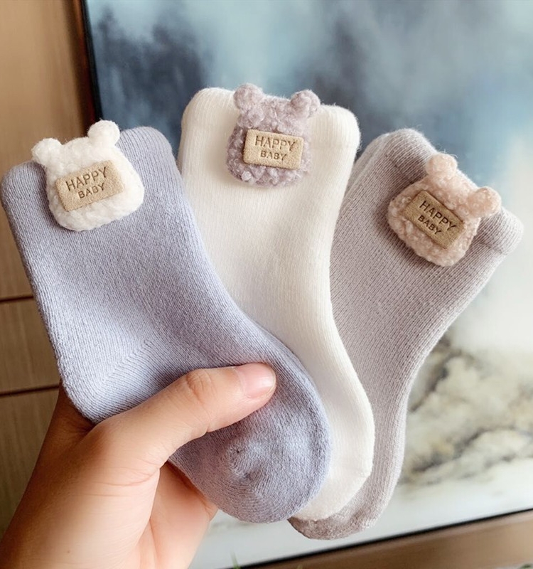 新生婴儿儿袜子0到3个月秋冬季厚款中筒初生宝宝加厚毛圈袜0一6月