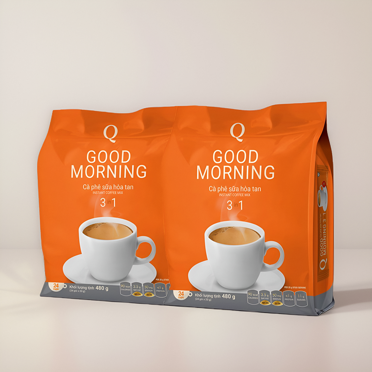 越南进口Q牌咖啡480g goodmorning三合一速溶早餐咖啡粉袋装包装