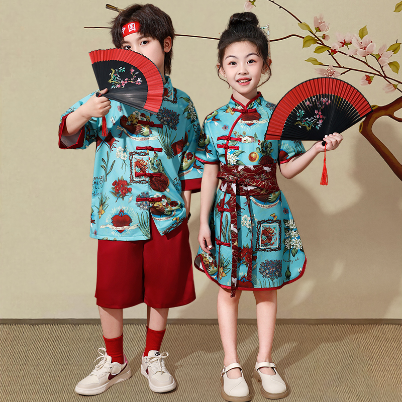 六一儿童运动会演出服中国风国潮男童汉服女童旗袍走秀舞蹈服套装