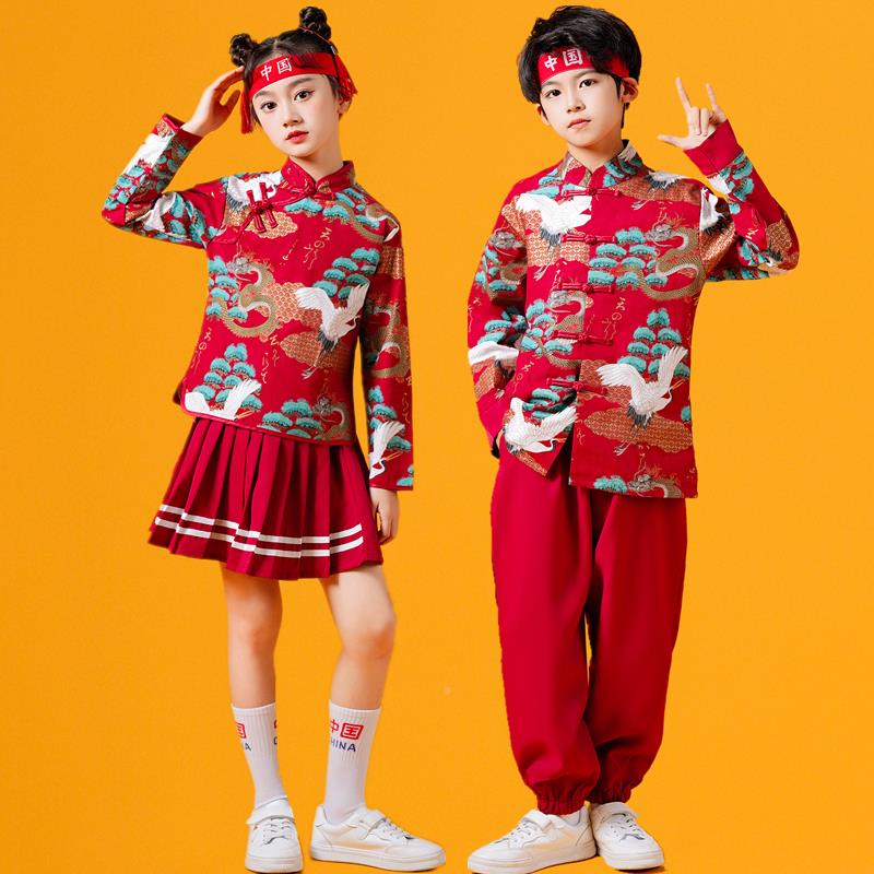 儿童RHG啦啦队演出服小学生演女童旗袍古装唱童唐装中国风合表男