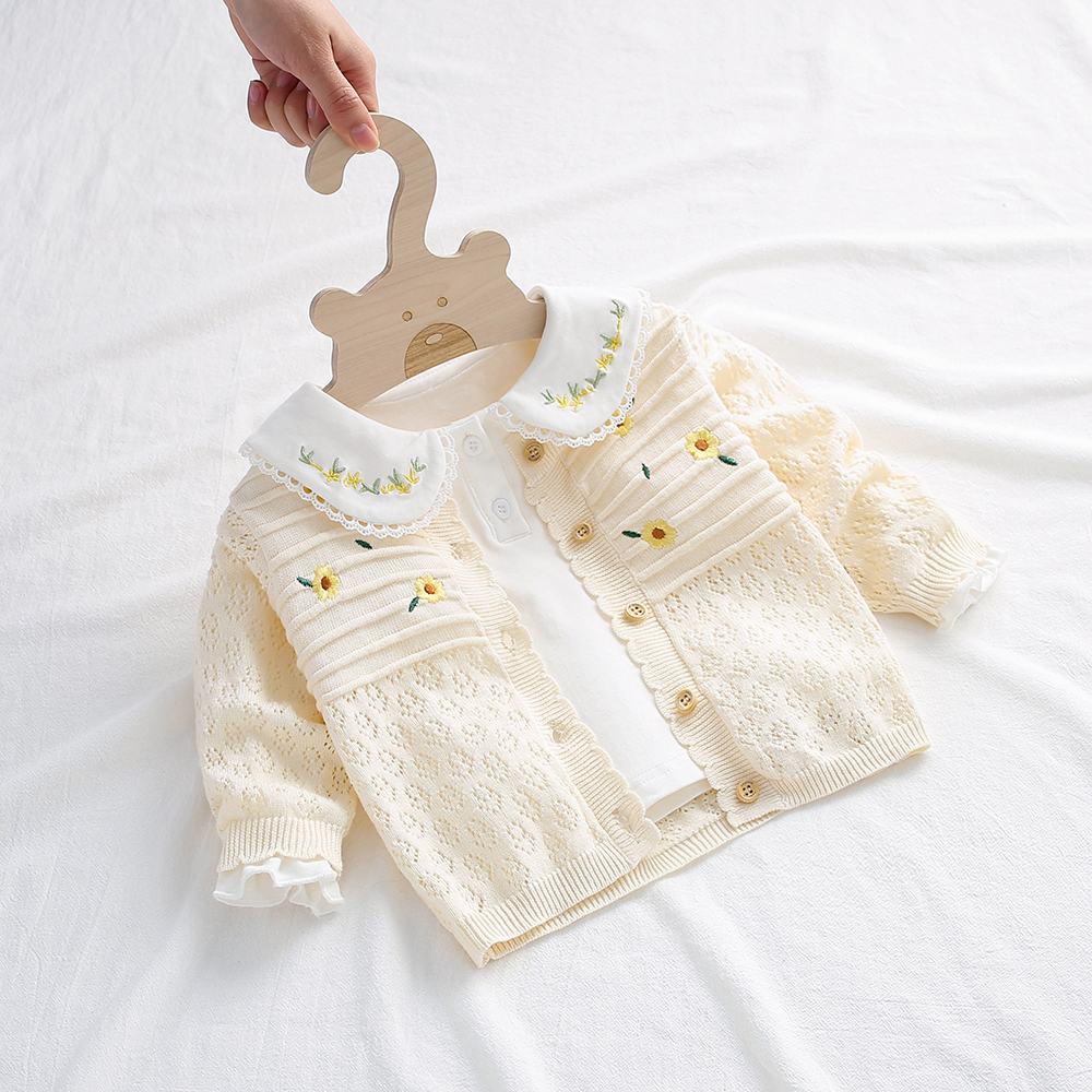 夏季婴儿空调衫女童针织开衫薄款新生宝宝开衫公主洋气小外套纯棉