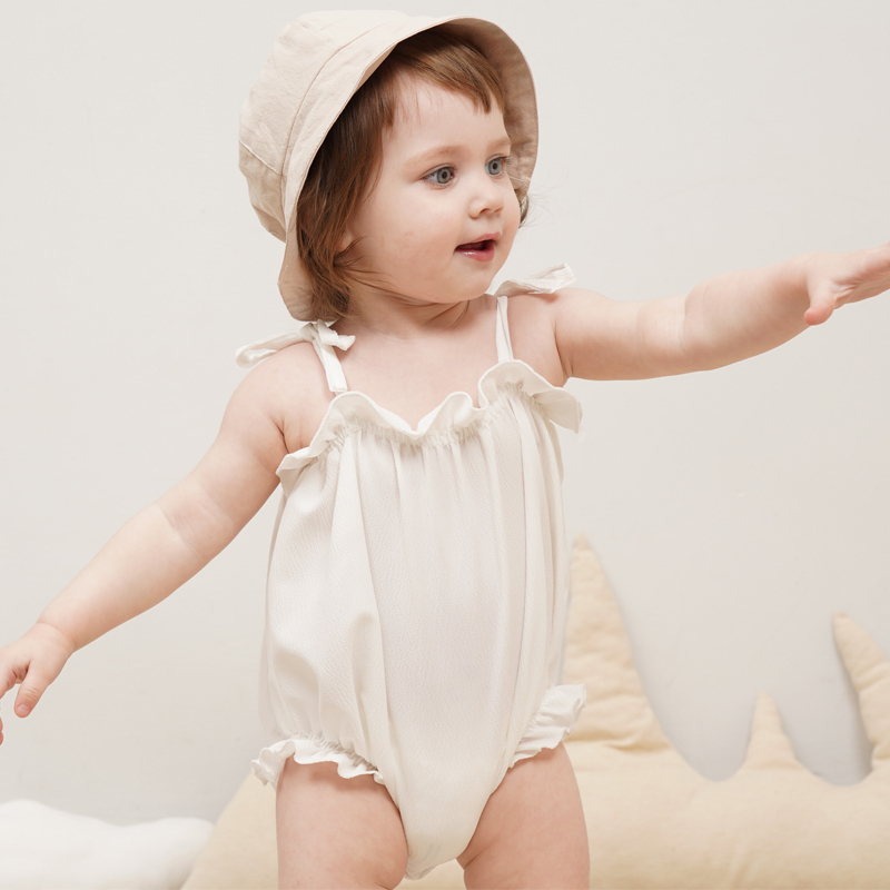 韩版可爱婴儿吊带无袖连体衣夏季薄款花苞裙男女宝宝背心爬爬服凉
