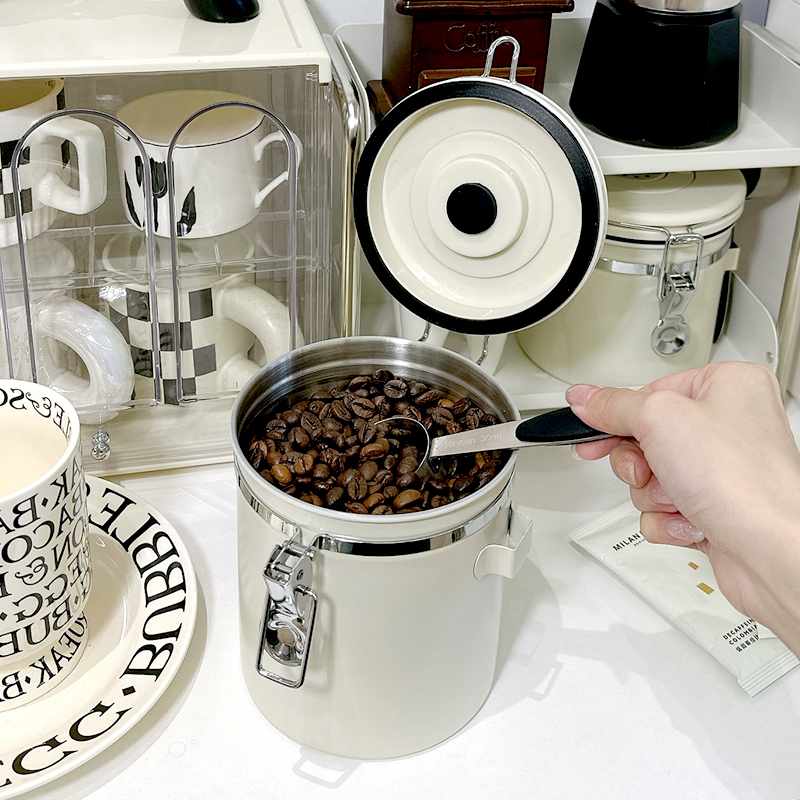 咖啡豆密封罐咖啡粉保存罐不锈钢单向排气奶粉罐储存收纳储豆罐