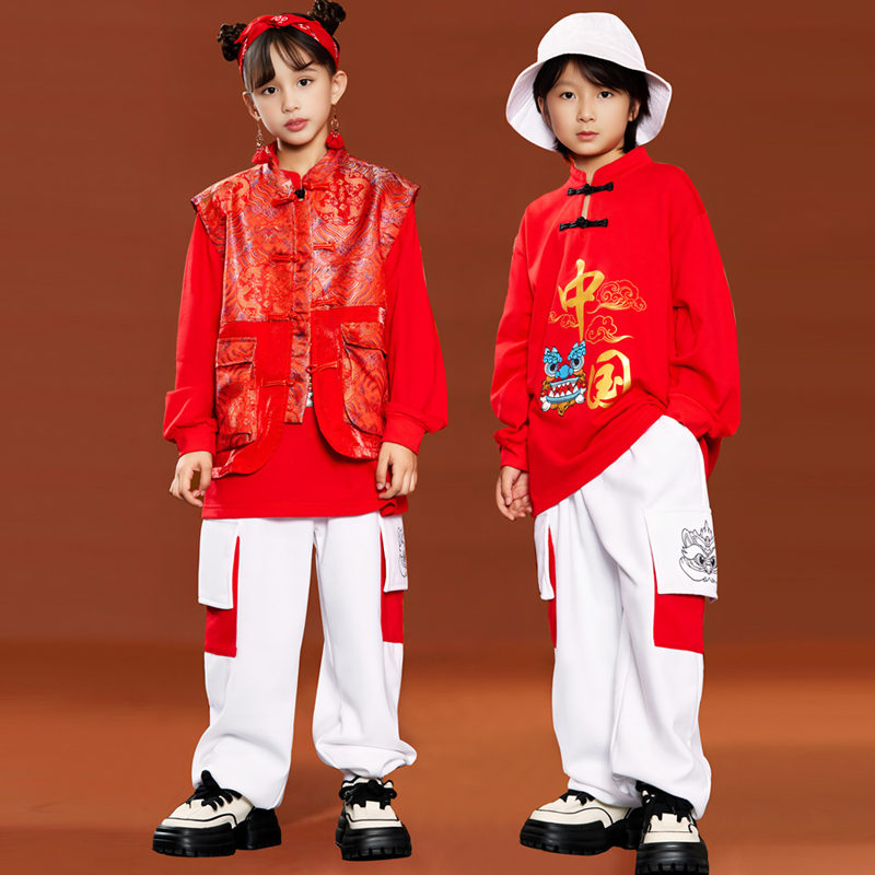 现货速发女童秋装套装时尚2024新款中国风马甲三件套洋气时髦运动