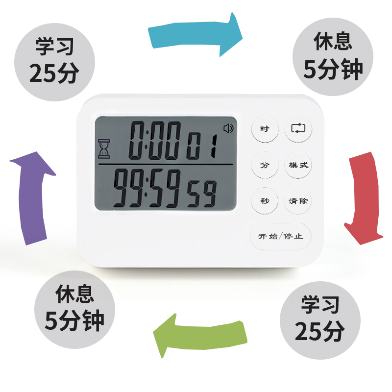 计时器考研学习专用自动循环闹钟两用学生作业自律提醒器定时器