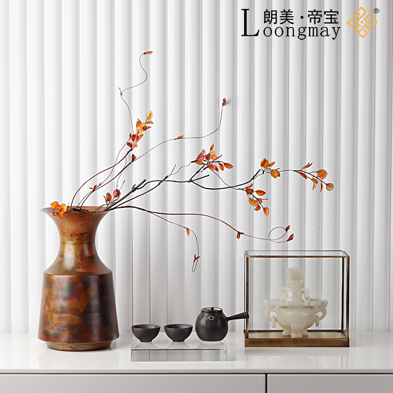 新中式花瓶陶瓷茶具套装组合茶室客厅办公室书房桌面摆件金属花器