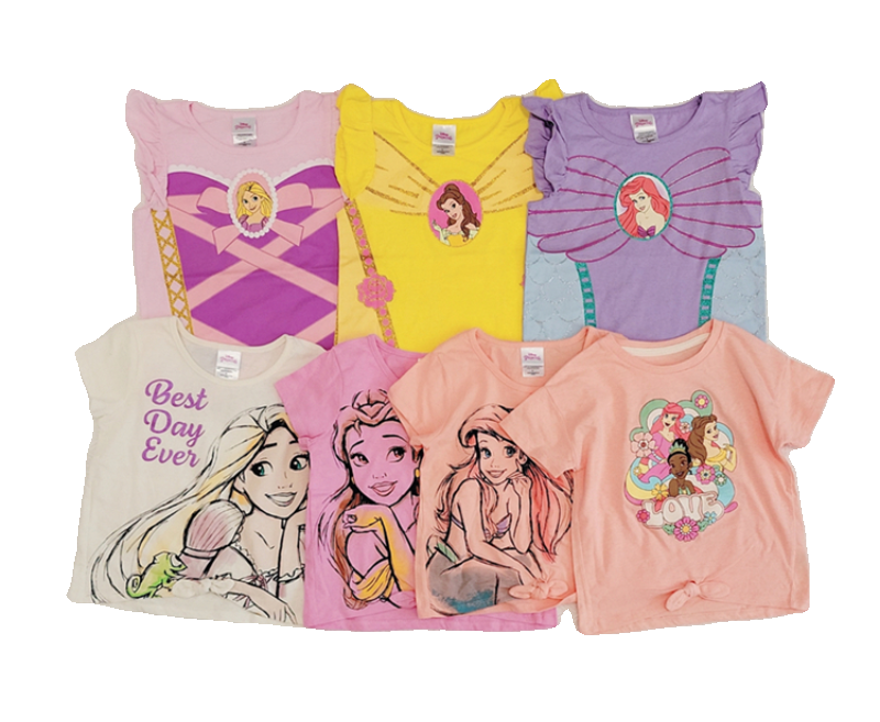 特惠外单美人鱼贝尔公主2-12岁女童迪家60棉质夏款短袖精致T恤衫