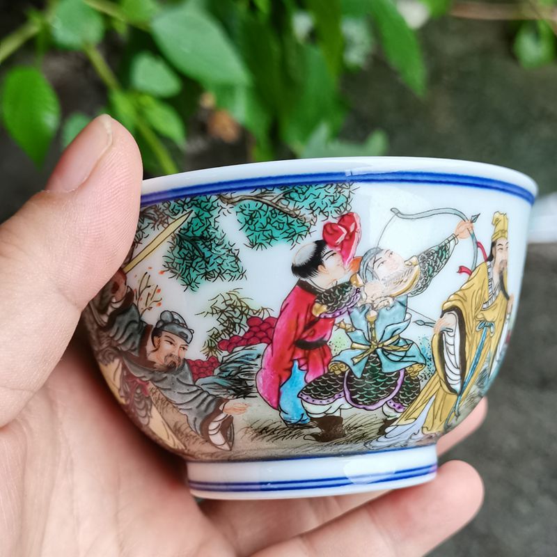 景德镇陶瓷茶杯主人杯手绘粉彩人物康熙游猎图小茶杯