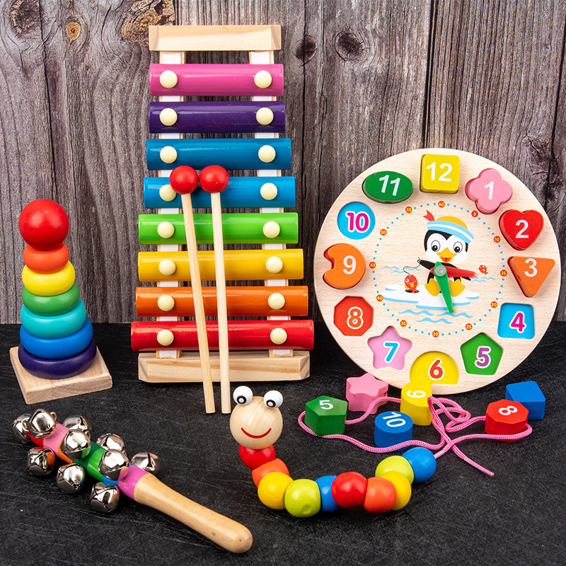 早教益智力积木婴幼儿童木制玩具绕珠木琴幼教乐器六一儿童礼物