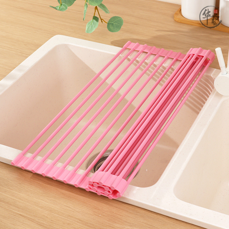 方华食品级硅胶可折叠沥水架厨房水槽碗碟收纳置物架洗菜沥水篮卷