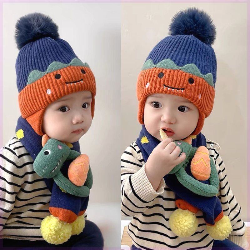 儿童冬天帽子可爱婴儿毛线帽子围巾套装保暖男女童套头帽宝宝帽子