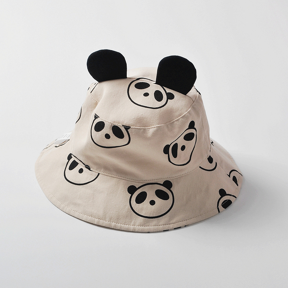 韩版可爱熊猫造型帽宝宝棉透气防晒太阳帽婴儿遮阳渔夫帽