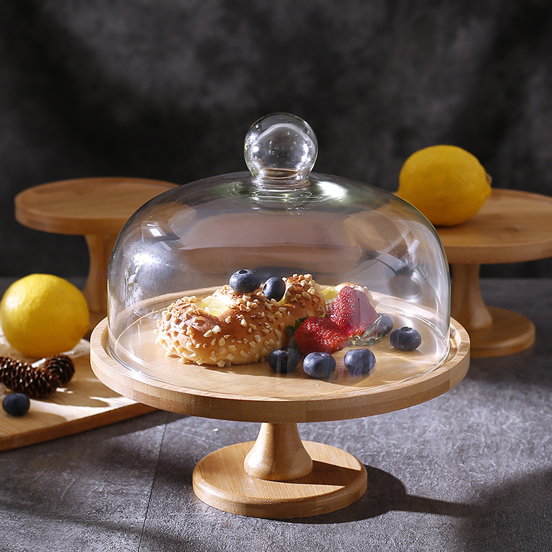 高脚蛋糕展示托盘拍照架子面包慕斯托台水果试吃盘带盖透明玻璃罩