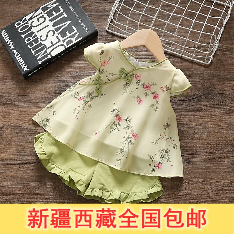 新疆西藏包邮2021新款套装女童唐装汉服夏款超仙中国风夏装小童复