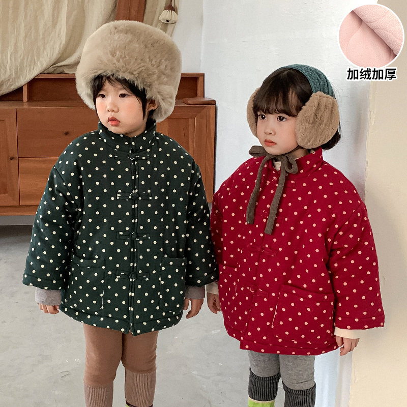 儿童棉衣加绒加厚男童中国风唐装冬季女童棉服2023新款小宝宝外套