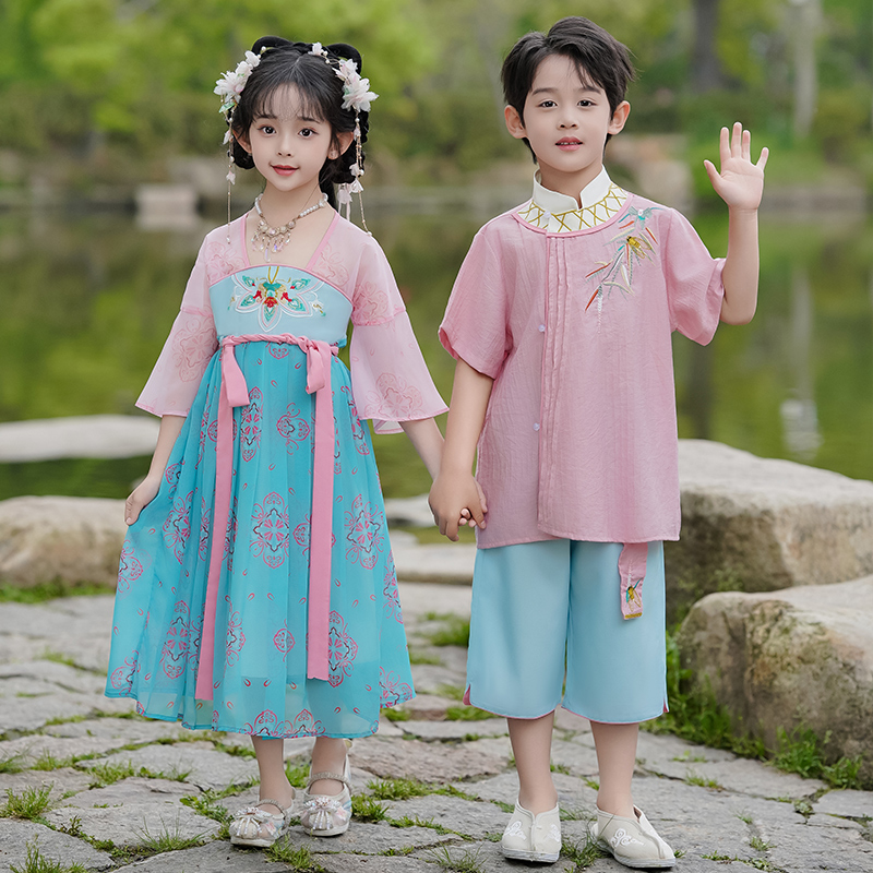 儿童汉服男童女童夏季古装中式国学服唐装幼儿园中国风六一演出服
