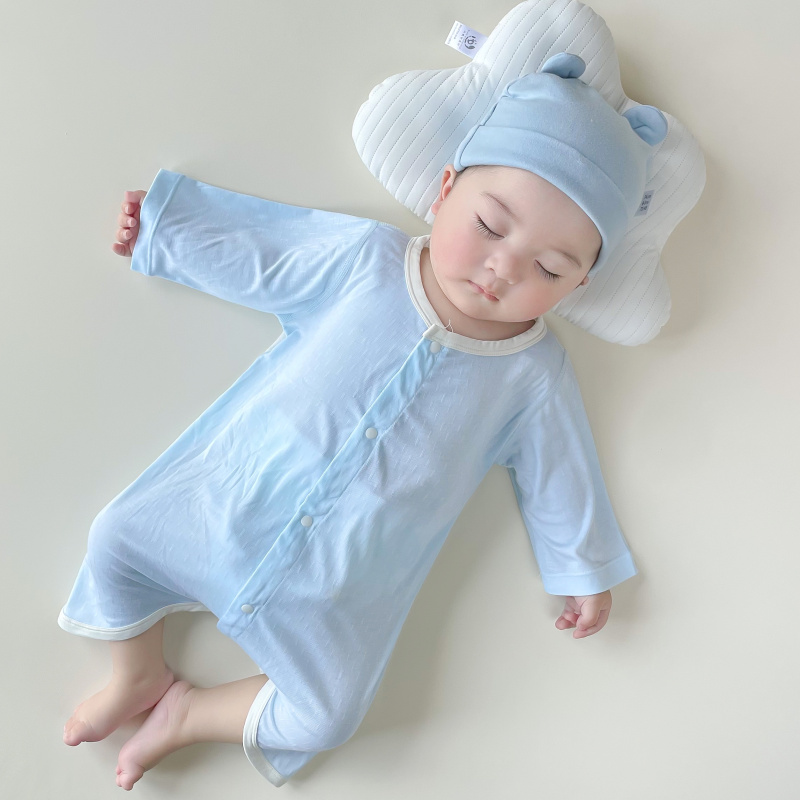 夏季宝宝睡袋莫代尔连体衣婴儿开衫睡衣长袖空调服后背透气网衣服