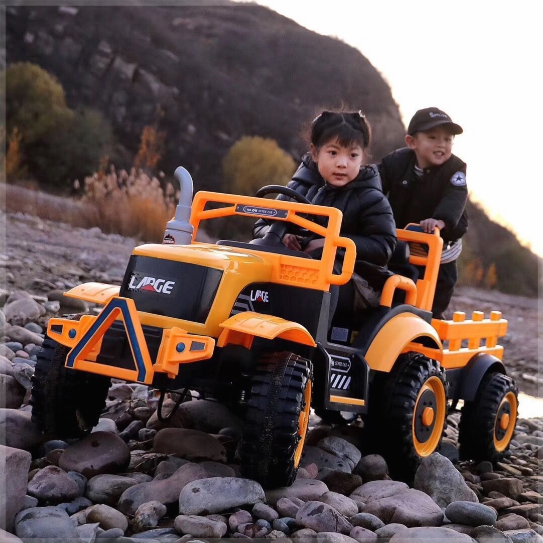 儿童拖拉机可坐大人带斗充电超大款双人男女小孩儿电动工程玩具车