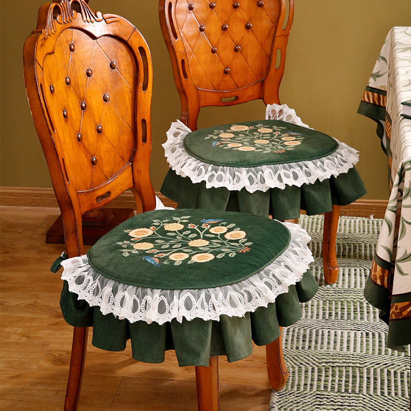 朴居美式乡村椅垫欧式坐垫轻奢蕾丝椅套四季通用含芯防滑餐椅垫子