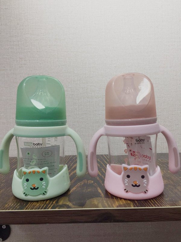 新生婴儿玻璃奶瓶带吸管手柄宽口径防摔防胀气初生宝宝喝水小号