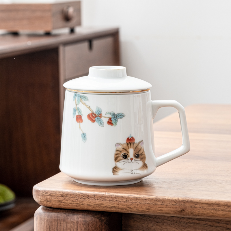 第二集招财猫陶瓷杯子泡茶马克杯茶杯过滤办公水杯大容量茶水分离