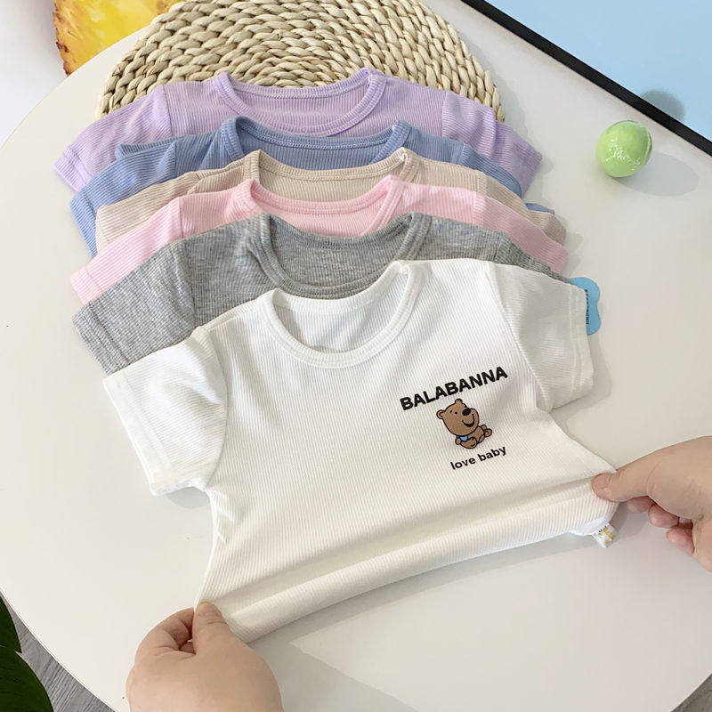新款宝宝薄款短袖T恤婴幼儿柔软半袖上衣夏季莫代尔男女小童衣服