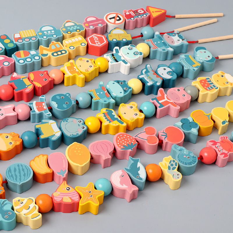 儿童串珠子穿线绳益智专注力训练积木玩具婴幼宝宝1-2岁3串珠