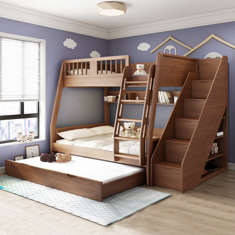 实木上下床双层床成年高低床子母床上下铺儿童床两层多功能高箱款