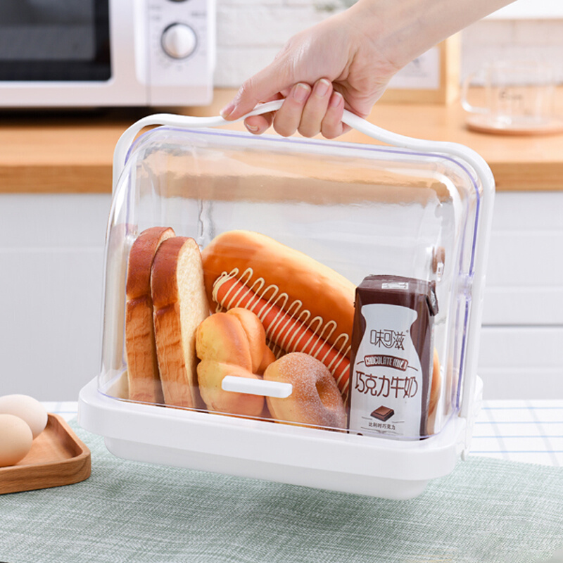 面包盒子带盖防尘透明塑料收纳盒手提便携厨房婴儿奶瓶食物整理盒