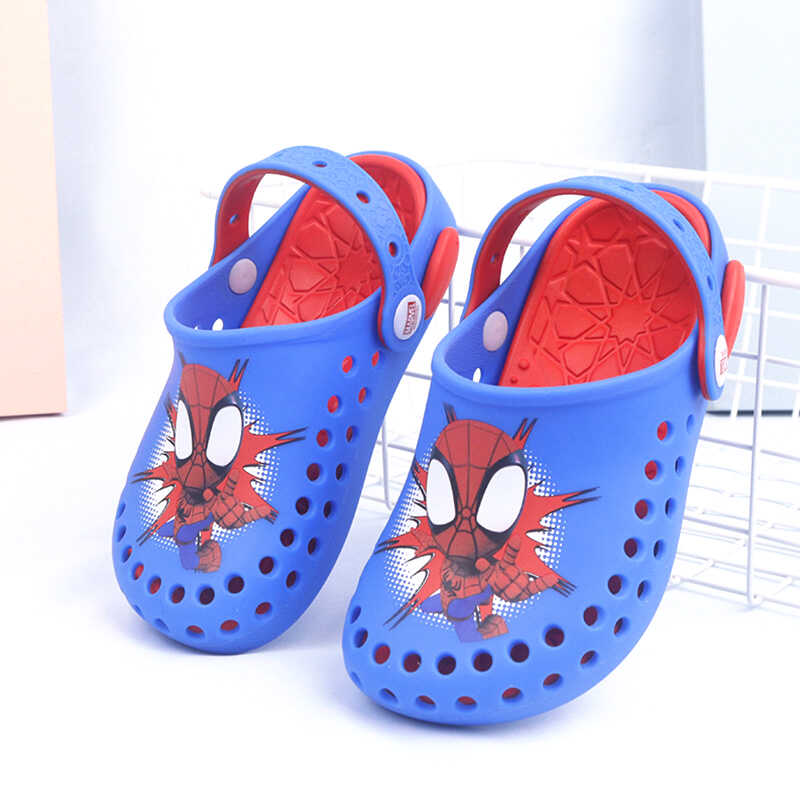 迪士尼儿童凉拖鞋男小童宝宝食品级硅胶洞洞鞋可爱卡通蜘蛛侠软底