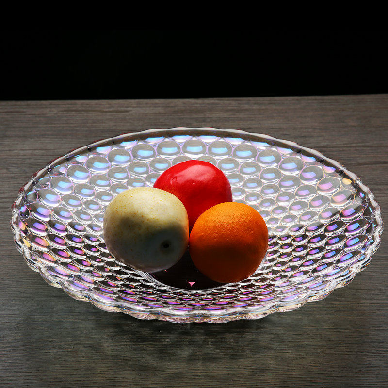 创意点玻璃欧式零食盘果水果客厅现代样板房篮大号盆果水晶珠果盘