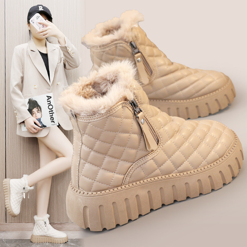 XQ285雪地靴女冬加绒面包鞋2023新款厚底增高雪地棉短靴保暖棉鞋