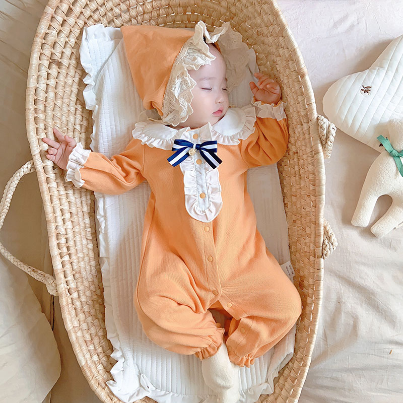 韩国女宝宝满月百天公主礼服长袖哈衣婴儿周岁衣服春秋装套装洋气