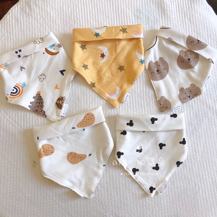 5条装~新初生婴儿口水巾 纯棉三角巾双层 四季通用围嘴口水兜