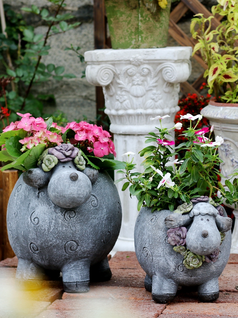 小羊花盆户外花园庭院装饰品摆件创意花缸园艺动物花盆工艺品雕塑