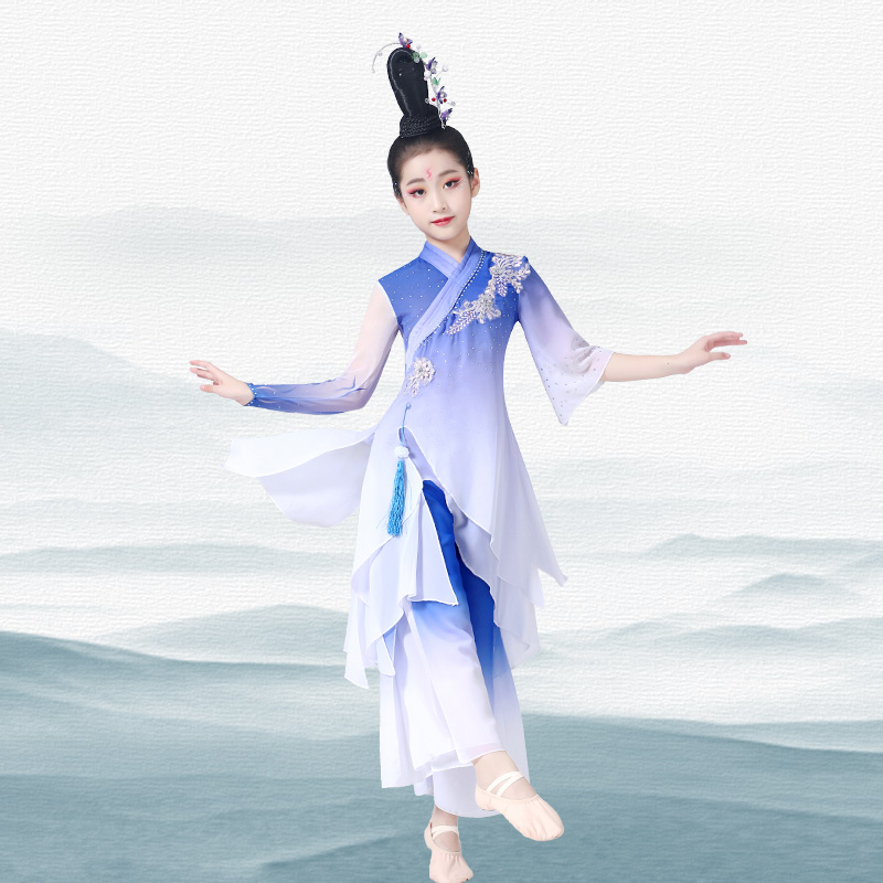 新款儿童汉唐古典舞蹈演出服装中国风纱衣飘逸舞蹈练功服女套装