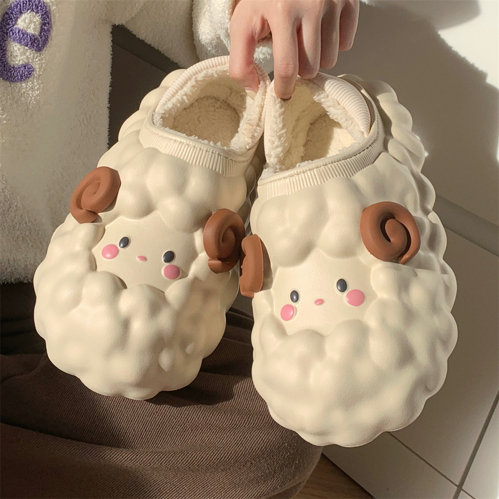 细细条 亲子软萌可爱小羊包跟棉鞋冬季室内外穿保暖防水月子鞋女