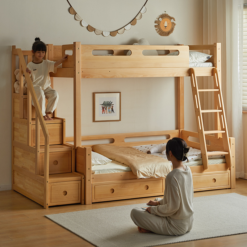 金多喜上下铺双层床交错高低床上下床子母床进口榉木儿童床两层床