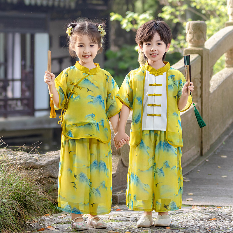 汉服男童夏季六一表演服中国风女童唐装夏季古风改良套装儿童古装