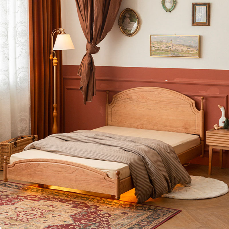 网红城堡床奶油风悬浮床男女孩实木儿童床1.5米床现代简约黑胡桃