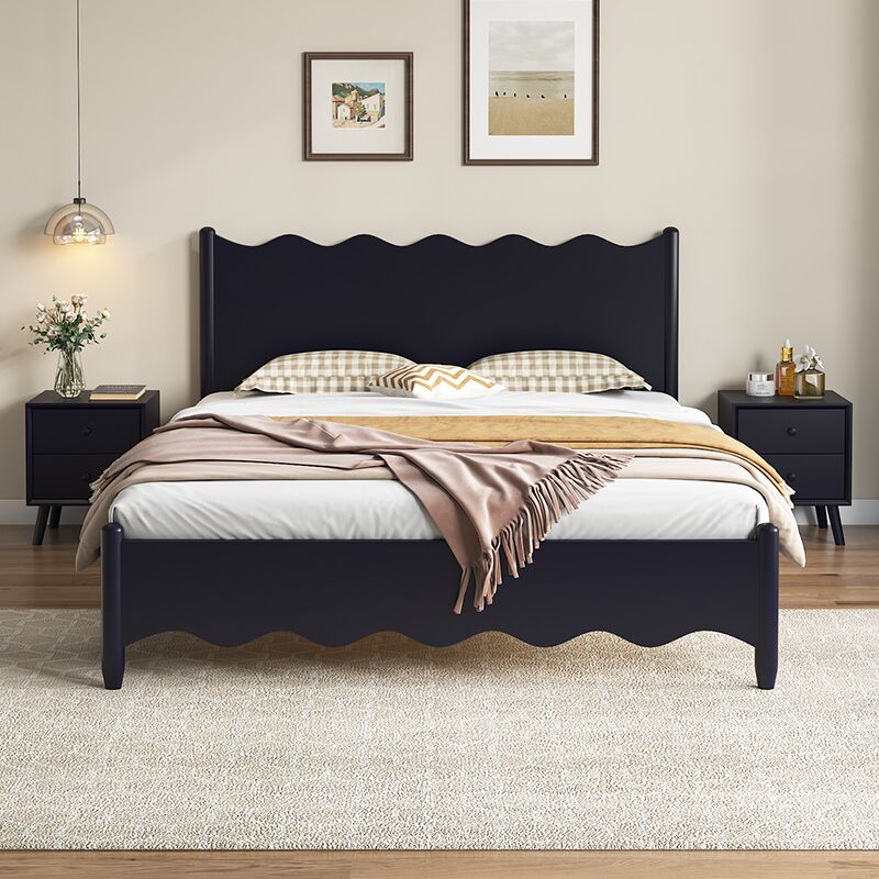 北欧全实木床黑色双人床美式1.8米1.5男女孩白色现代简约床主卧