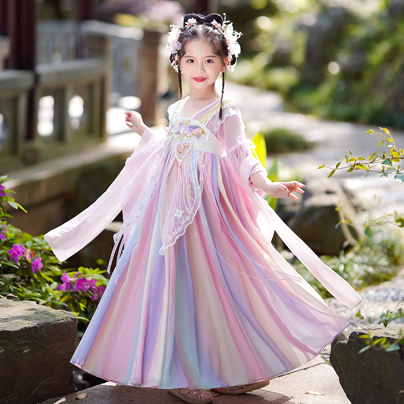 女童汉服儿童古风超仙古装中国风短袖唐装小女孩夏季洋气连衣裙子