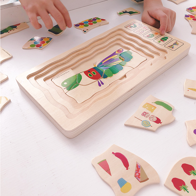 好饿的毛毛虫木质拼图 儿童益智玩具四层进阶加厚大块拼板2岁宝宝