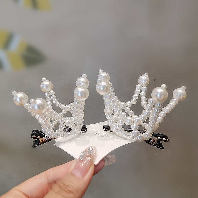 韩国珍珠皇冠立体儿童发夹气质女宝宝生日发卡可爱节日表演出头饰