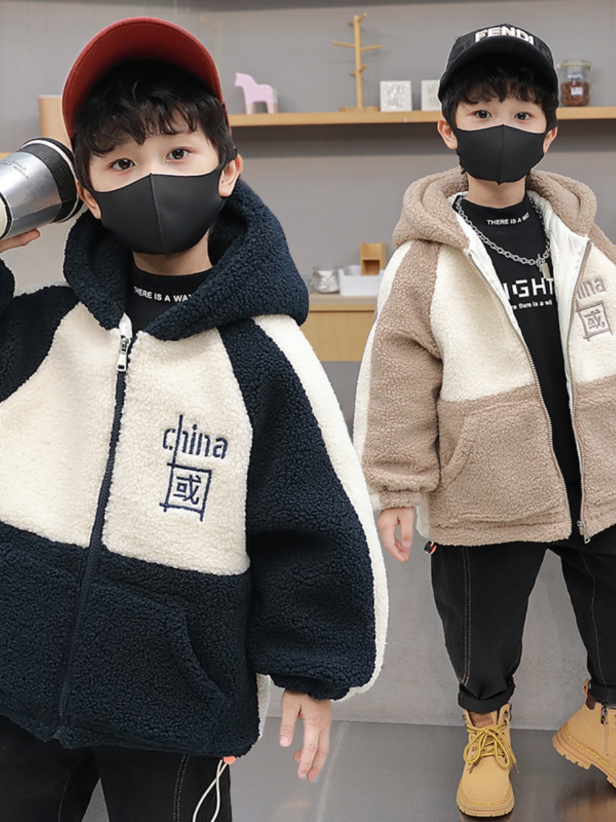 男童外套儿童冬装加厚毛毛衣2023新款中小童小男孩中国风外套