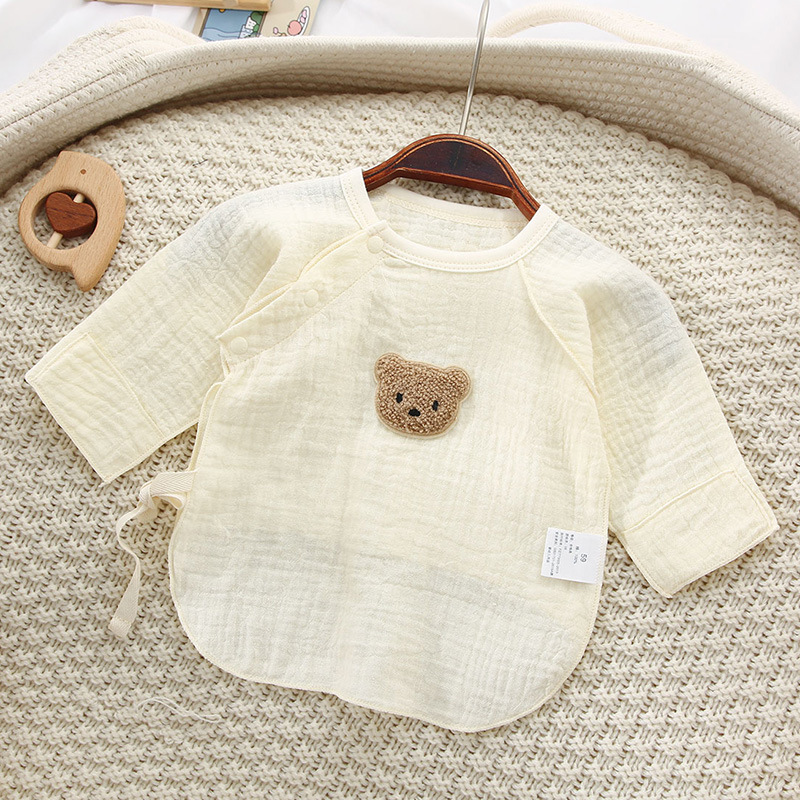 日本新生婴儿纯棉纱布半背衣上衣轻薄夏款吸汗柔软小熊宝宝衣服