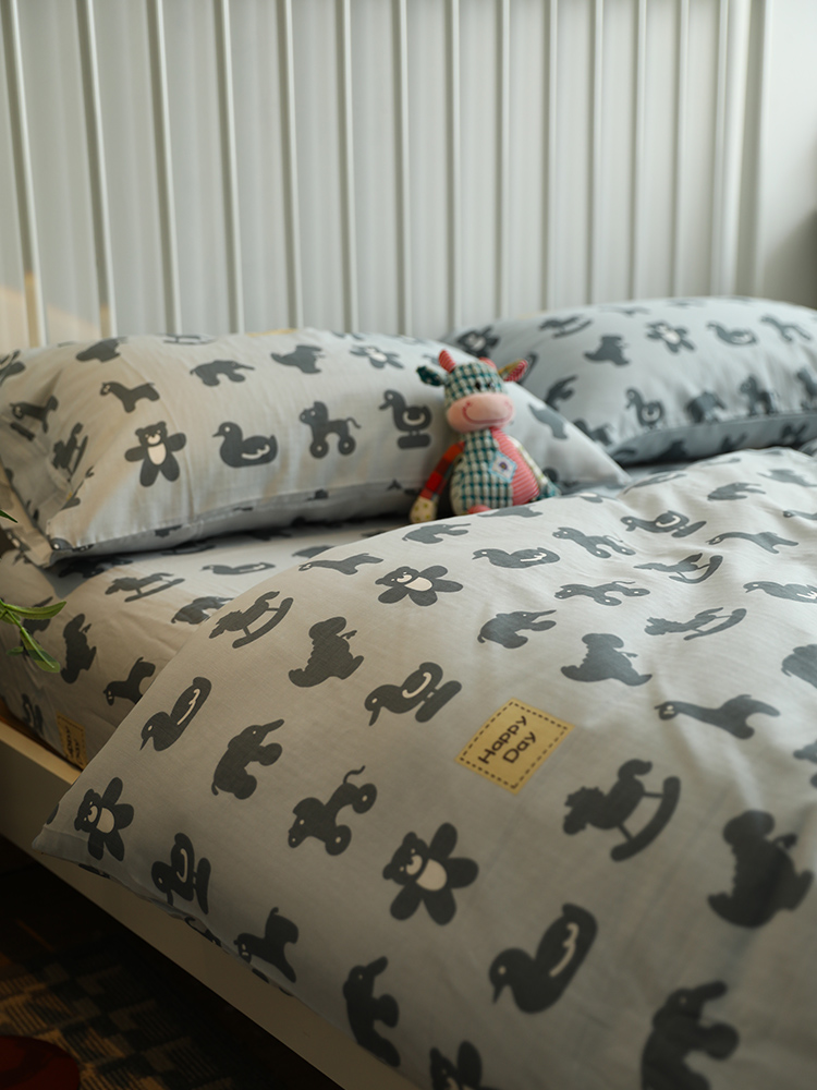A类双层纱卡通儿童卧室100全棉纯棉床上用品四件套1.8米床单双人