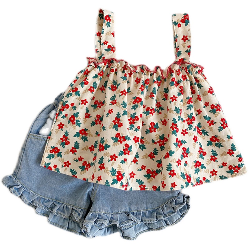 儿童夏装套装新款韩版网红洋气1-3岁女宝宝短裤小童吊带纯棉两件